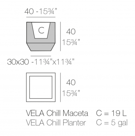 Ghiveci flori patrat LED Vela Chill 40x40x30 cm, 54073A - Vondom [1]