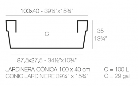 Ghiveci gradina Jardiniere 100x40x35 cm culoare personalizabila, polipropilena, 41740 - Vondom [4]