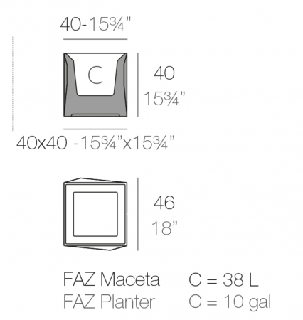 Ghiveci gradina patrat LED Faz 40x40 cm, design modern forme geometrice, 54175A - Vondom [2]