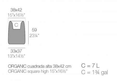 Ghiveci gradina patrat inalt LED Organic High Square 38x42x57 cm, design modern, 42307A - Vondom [3]