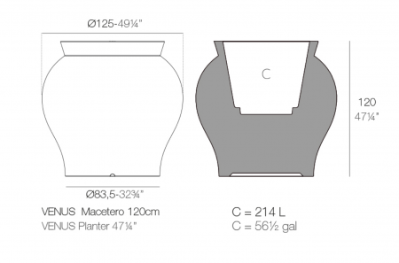 Ghiveci rotund LED stil clasic Venus Ø125x120 cm, 67020DY - Vondom [2]