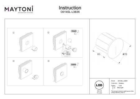 Iluminat pentru scări Lock, Aluminiu Negru, 3W, MAYTONI O014SL-L3B3K [4]