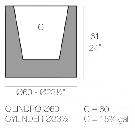 Jardiniera cilindrica LED Cilindro Ø60x60 cm, culoare personalizabila, 40360A - Vondom [1]