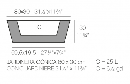 Jardiniera gradina Conic Jardiniere 80x30x30 cm forma dreptunghiulara moderna, 43630A - Vondom [1]
