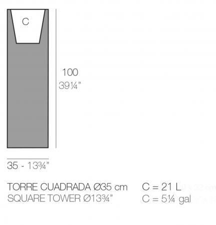 Jardiniera gradina forma inalta patrata LED Tower 35x35x100 cm, 44135A - Vondom [1]