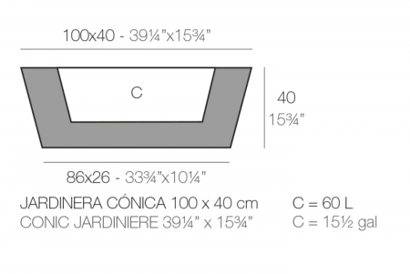 Jardiniera gradina LED Conic Jardiniere 100x40x40 cm forma dreptunghiulara moderna, 43640A - Vondom [1]