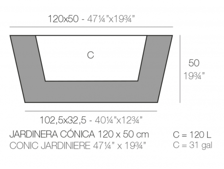 Jardiniera gradina LED Conic Jardiniere 120x50x50 cm forma dreptunghiulara moderna, 43650A - Vondom [1]