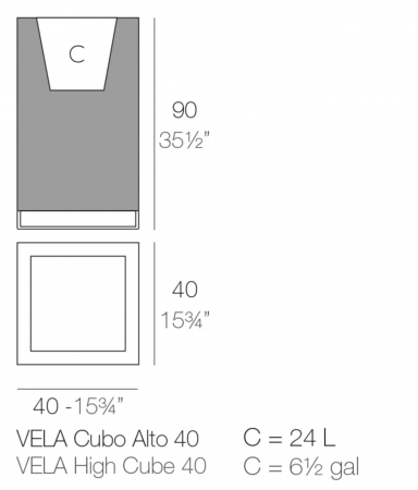 Jardiniera inalta LED cu picioare metalice Vela High Cube 40x40x90 cm, 54049A - Vondom [1]