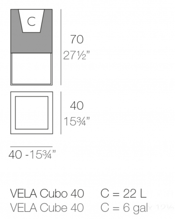 Jardiniera LED cu picioare metalice Vela Cube 40x40x70 cm, 54035A - Vondom [1]