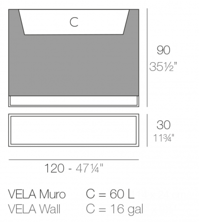 Jardiniera LED perete cu picioare metalice Vela Wall 120x30x90 cm, 54038A - Vondom [1]