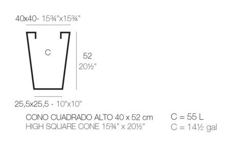 Jardiniera patrata High Square Cone 40x40x52 cm, design minimalist, 41240 - Vondom [2]