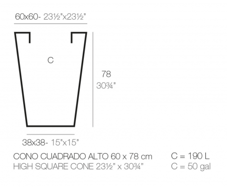 Jardiniera patrata High Square Cone 60x60x78 cm, design minimalist, 41260 - Vondom [1]