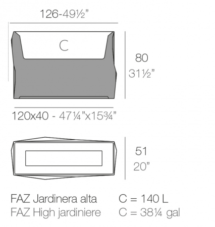 Jardiniera premium LED Faz 120x40x80 cm, design modern forme geometrice, 54177A - Vondom [2]