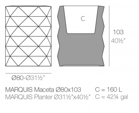 Jardiniera rotunda decorativa cu iluminare LED Marquis Ø80x100 cm, forme geometrice, 47085A - Vondom [2]