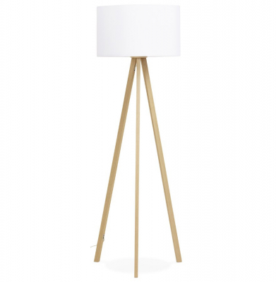 Lampa alba de podea TRIVET cu design modern 3 picioare / lemn / material, FL00380WHNA - Kokoon [1]