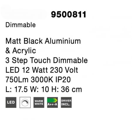 Lampa de birou/masa dimabila neagra Miki 36x13 cm, iluminare LED, stil minimalist forma dreptunghiulara, 9500811 - Novaluce [6]