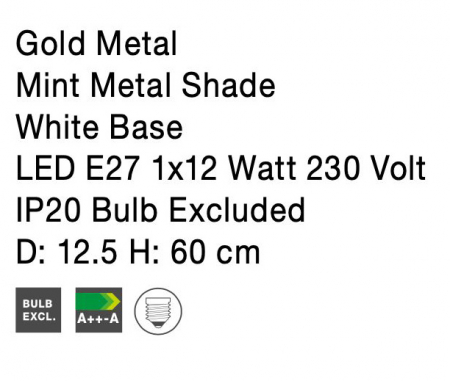 Lampa de masă alba/verde menta Mesha, din metal, 9426652 - Novaluce [8]