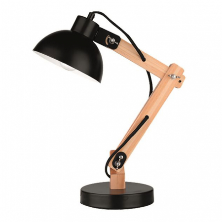 Veioze - Lampa de masa ajustabila neagra/alba Zeno, din metal si lemn, 59 cm, 671602 - Novaluce