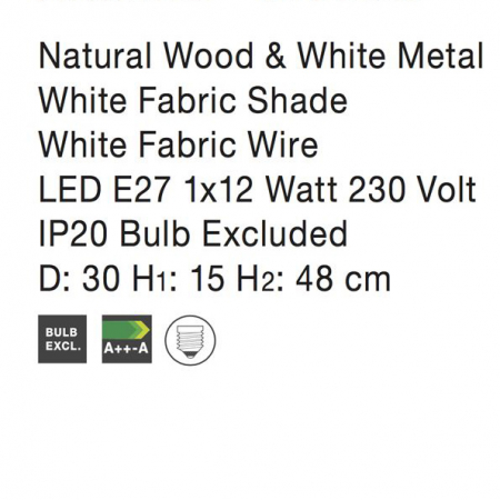 Lampa de masa alba Sivert, din metal si lemn, abajur textil, 48 cm, 7605183 - Novaluce [3]