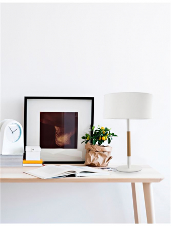 Lampa de masa alba Sivert, din metal si lemn, abajur textil, 48 cm, 7605183 - Novaluce [1]
