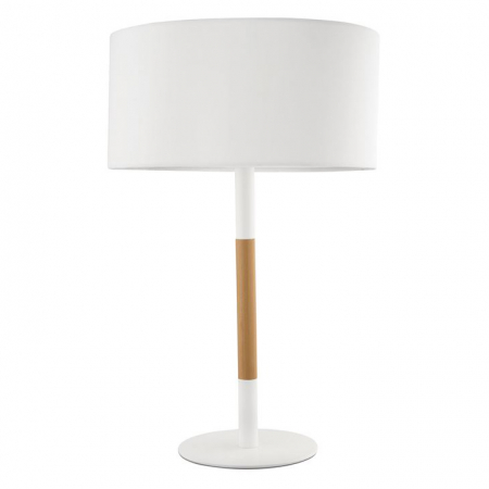 Veioze - Lampa de masa alba Sivert, din metal si lemn, abajur textil, 48 cm, 7605183 - Novaluce
