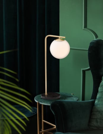 Lampa de masa aurie Luna 51 cm, glob alb sticla, baza marmura neagra, 9185361 - Novaluce [3]