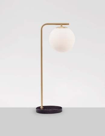 Lampa de masa aurie Luna 51 cm, glob alb sticla, baza marmura neagra, 9185361 - Novaluce [1]