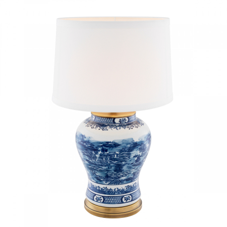   Lampă de masă ceramică chineză albastră cu abajur 112085 EICHHOLTZ [1]