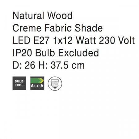 Lampa de masa crem Crista, suport din lemn, abajur textil, 38 cm, 8700302 - Novaluce [3]