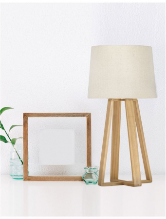 Lampa de masa crem Crista, suport din lemn, abajur textil, 38 cm, 8700302 - Novaluce [1]