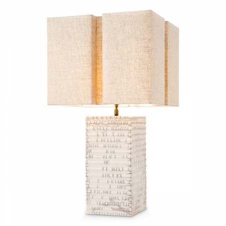 Veioze -   Lampă de masă Division ceramică raku crăpată albă inclusiv abajur 119344 EICHHOLTZ