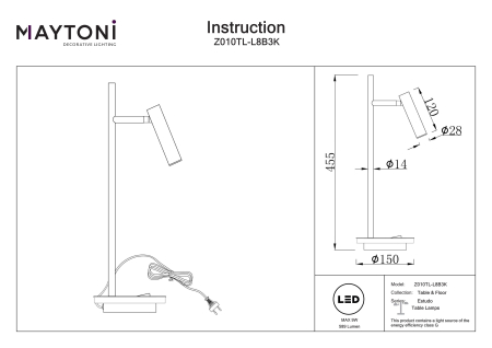 Lampă de masă Estudo, Metal Alb, 9W, Maytoni Z010TL-L8B3K [6]