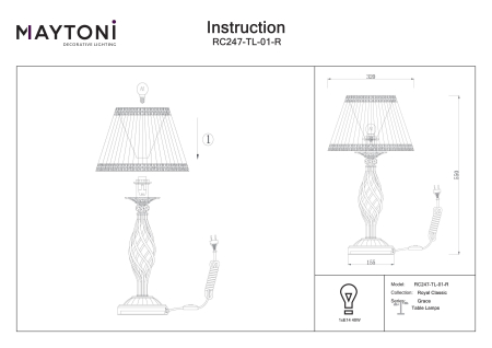 Lampă de masă Grace, Metal Bronz, 40W, MAYTONI RC247-TL-01-R [1]