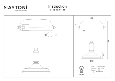 Lampă de masă Kiwi, Metal Alamă, 40W, MAYTONI Z153-TL-01-BS [3]