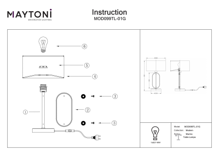 Lampă de masă Marmo, Metal și alabastru Alamă, 40W, MAYTONI MOD099TL-01G [1]