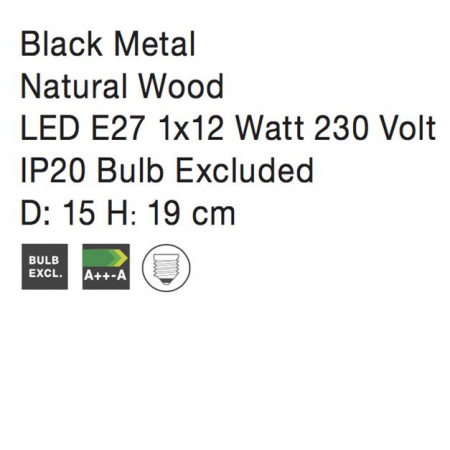 Lampa de masa neagra/alba Safa, baza lemn, abajur metal, Ø 15 cm, 9014065 - Novaluce [8]