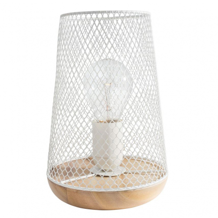 Veioze - Lampa de masa neagra/alba Safa, baza lemn, abajur metal, Ø 15 cm, 9014065 - Novaluce