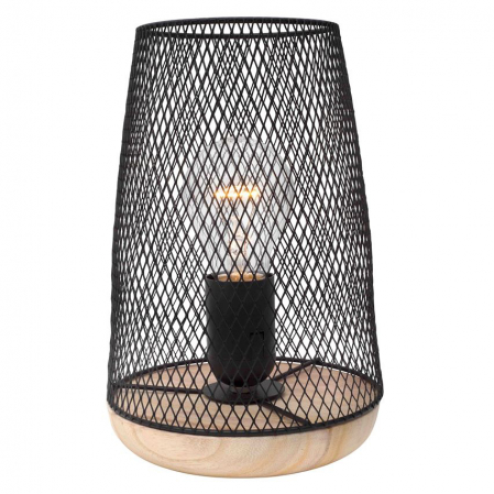 Veioze - Lampa de masa neagra/alba Safa, baza lemn, abajur metal, Ø 15 cm, 9014066 - Novaluce
