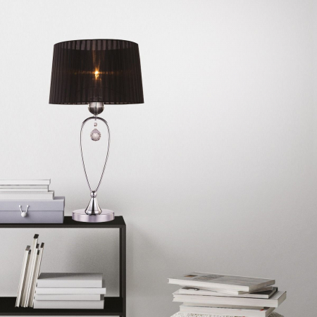 Lampa de masa neagra stil clasic BELLO 34x62 cm cu cristale, abajur textil, 003064-001212 - Zumaline [1]