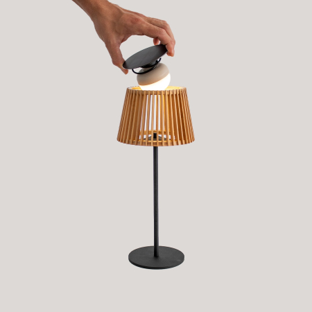Lampă de Masă Okinawa Solar 16x16x36 cm, Bambus Natural, Protecție IP54 - New Garden [2]