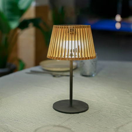 Lampă de Masă Okinawa Solar 16x16x36 cm, Bambus Natural, Protecție IP54 - New Garden [8]