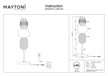 Lampă de masă PATTERN, Metal Crom, 28W, MAYTONI MOD267TL-L28CH3K [2]