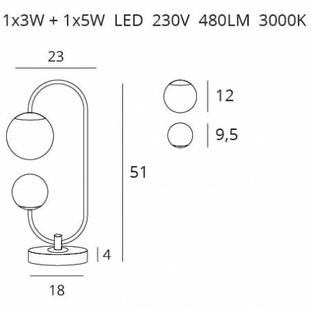 Lampa de masa premium LED Jaumi 23x18x51 cm metal/sticla/marmura, T0041 - Maxlight [1]