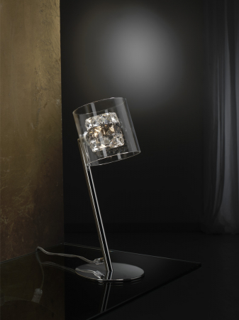 Lampa de masa premium Zali, abajur dublu sticla si cristale, baza metal, 391329 - Schuller [2]