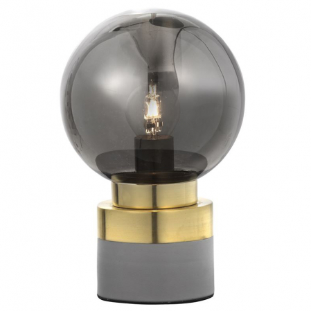Veioze - Lampa de masa sticla fumurie Kobo Ø 15 cm, baza metal gri cu detaliu auriu, 9010264 - Novaluce