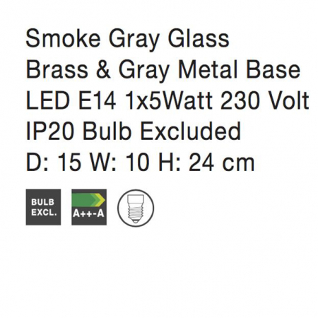 Lampa de masa sticla fumurie Kobo Ø 15 cm, baza metal gri cu detaliu auriu, 9010264 - Novaluce [3]