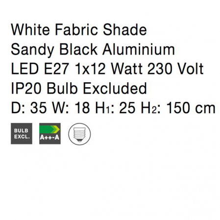 Lampa de podea alb-negru Eduaro, baza metalica, abajur textil, 150 cm, 9919153 - Novaluce [5]