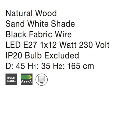 Lampa de podea alba Crista, baza din lemn, abajur textil, 165 cm, 60201 - Novaluce [3]