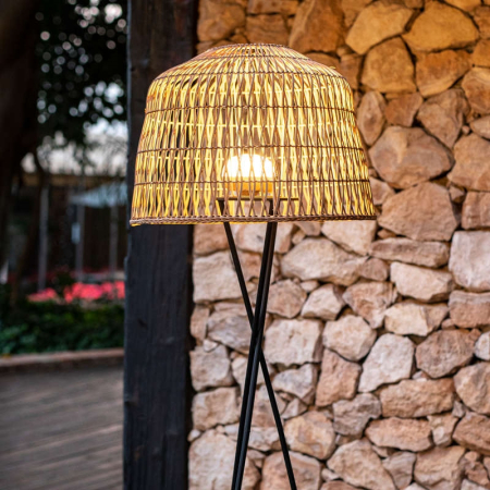 Lampă de Podea Amalfi 145 Battery 49x49x148 cm, Fibre Naturale Negru, Protecție IP54 - New Garden [2]
