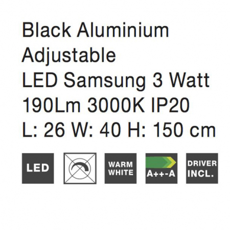 Lampa de podea LED premium neagra Rinos, din metal, 150 cm, 7140183 - Novaluce [3]